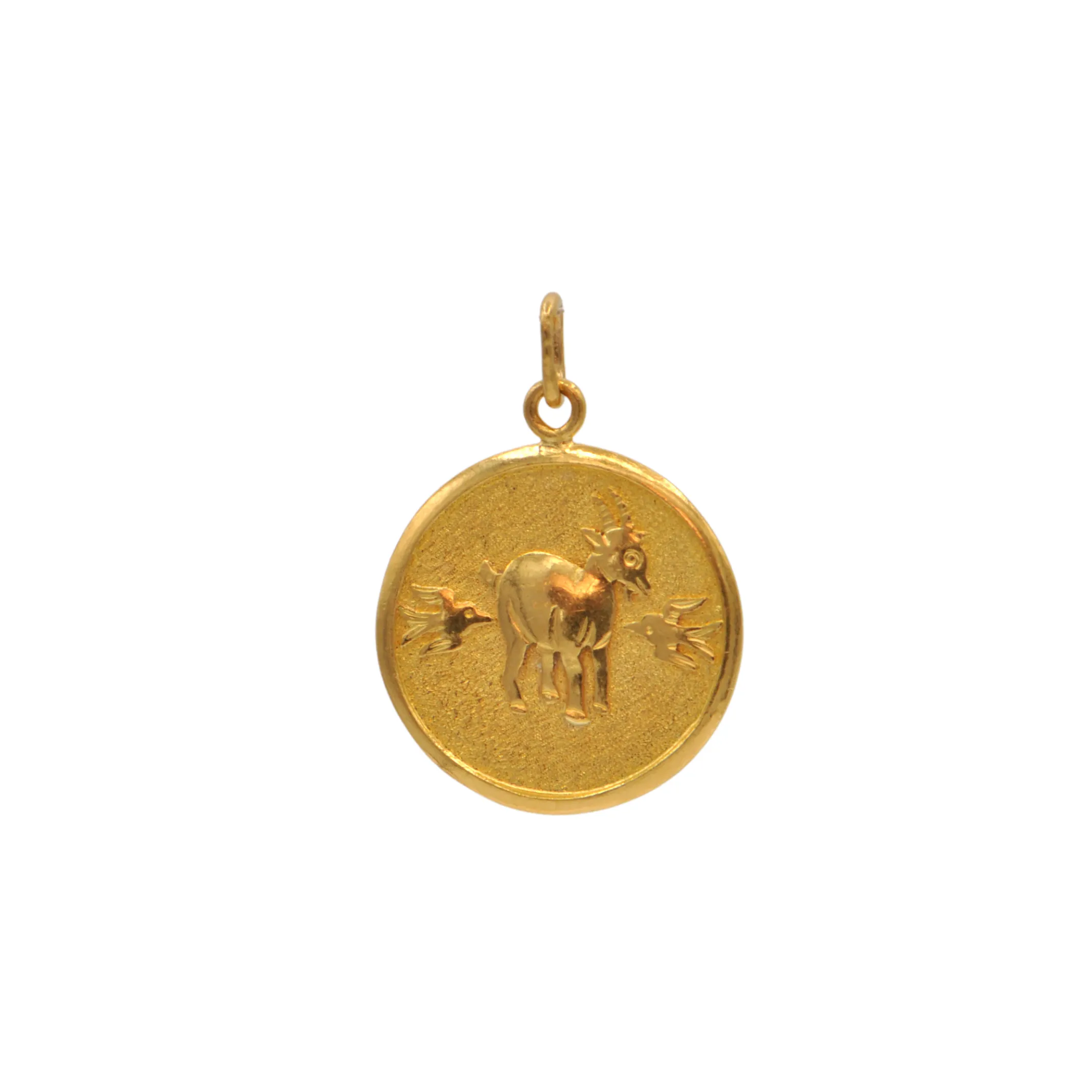 Vintage 18k Gold Chinese Zodiac Year of the Goat and Fu Pendant