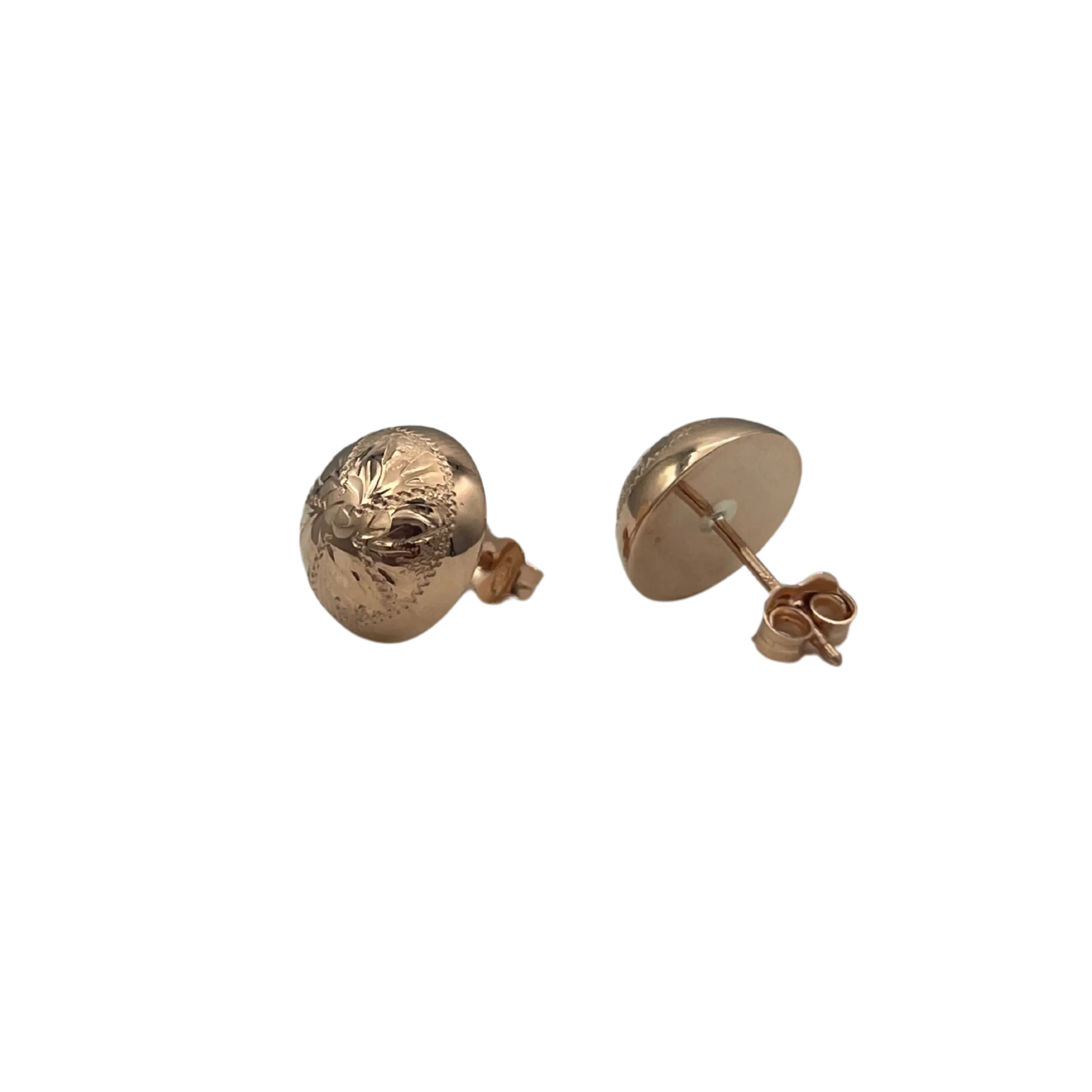 Vintage floral engraved 14k rose gold dome earrings