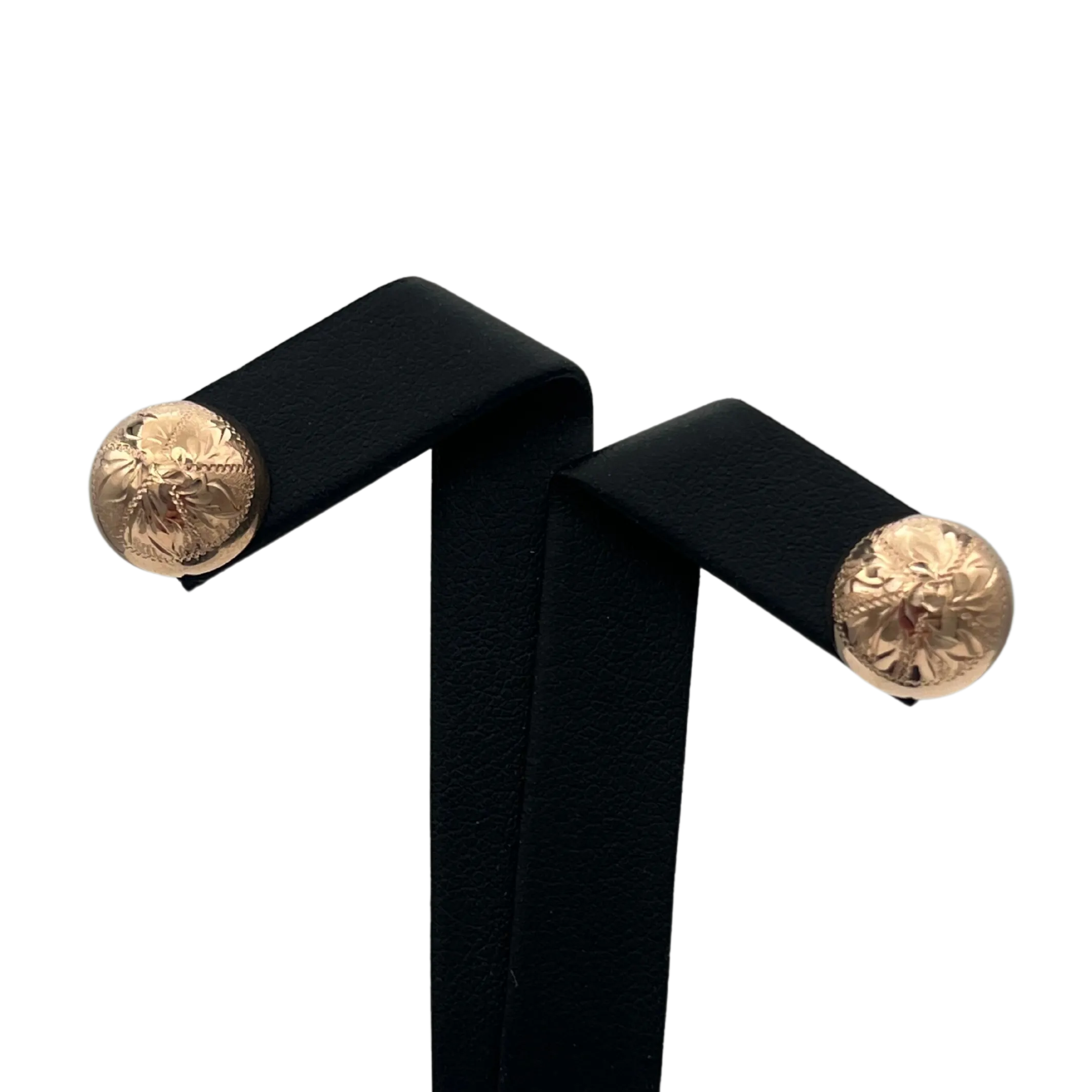 Vintage floral engraved 14k rose gold dome earrings