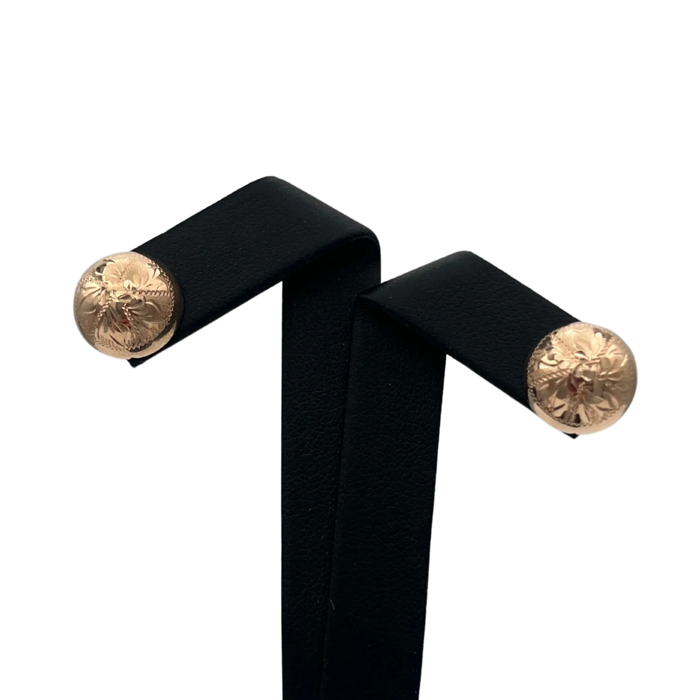 Vintage floral engraved 14k rose gold dome earrings