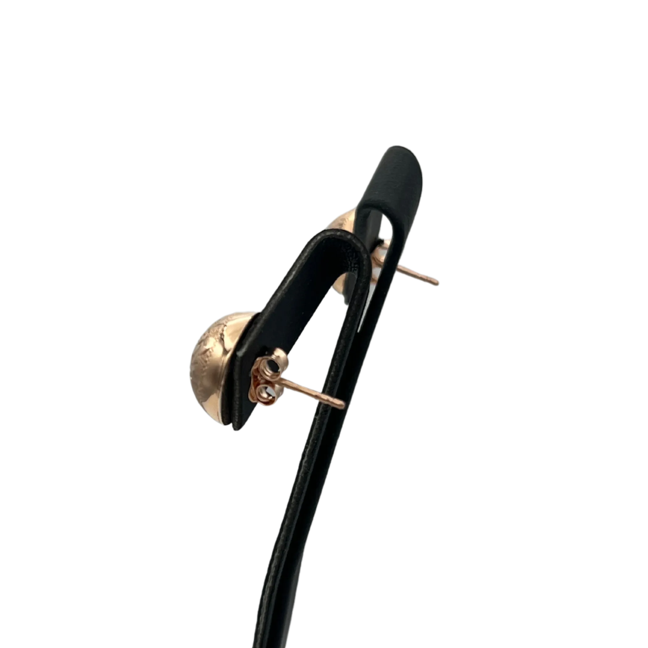 Vintage floral engraved 14k rose gold dome earrings