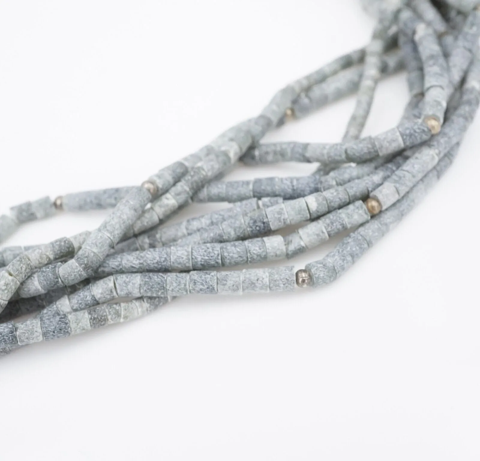 Vintage Tribal Necklace Sterling Silver Blue Gray Stone Bead Torsade 19" NS2080